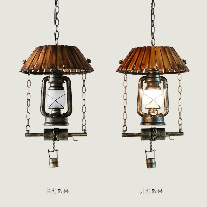 复古马灯煤油灯复古吊灯美式乡村怀旧餐厅创意客厅酒吧竹艺竹吊灯