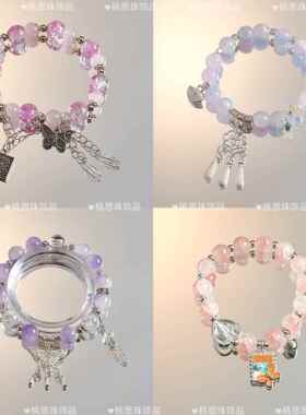 爆款超仙森系冰透月亮手链女小众设计学生百搭甜美彩色闺蜜手串