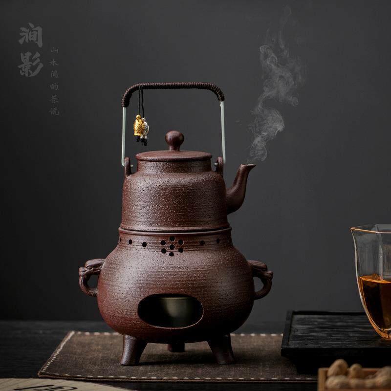 围炉煮茶酒精炉家用室内烤火炉器具全套粗陶煮茶壶煮茶器茶具套装