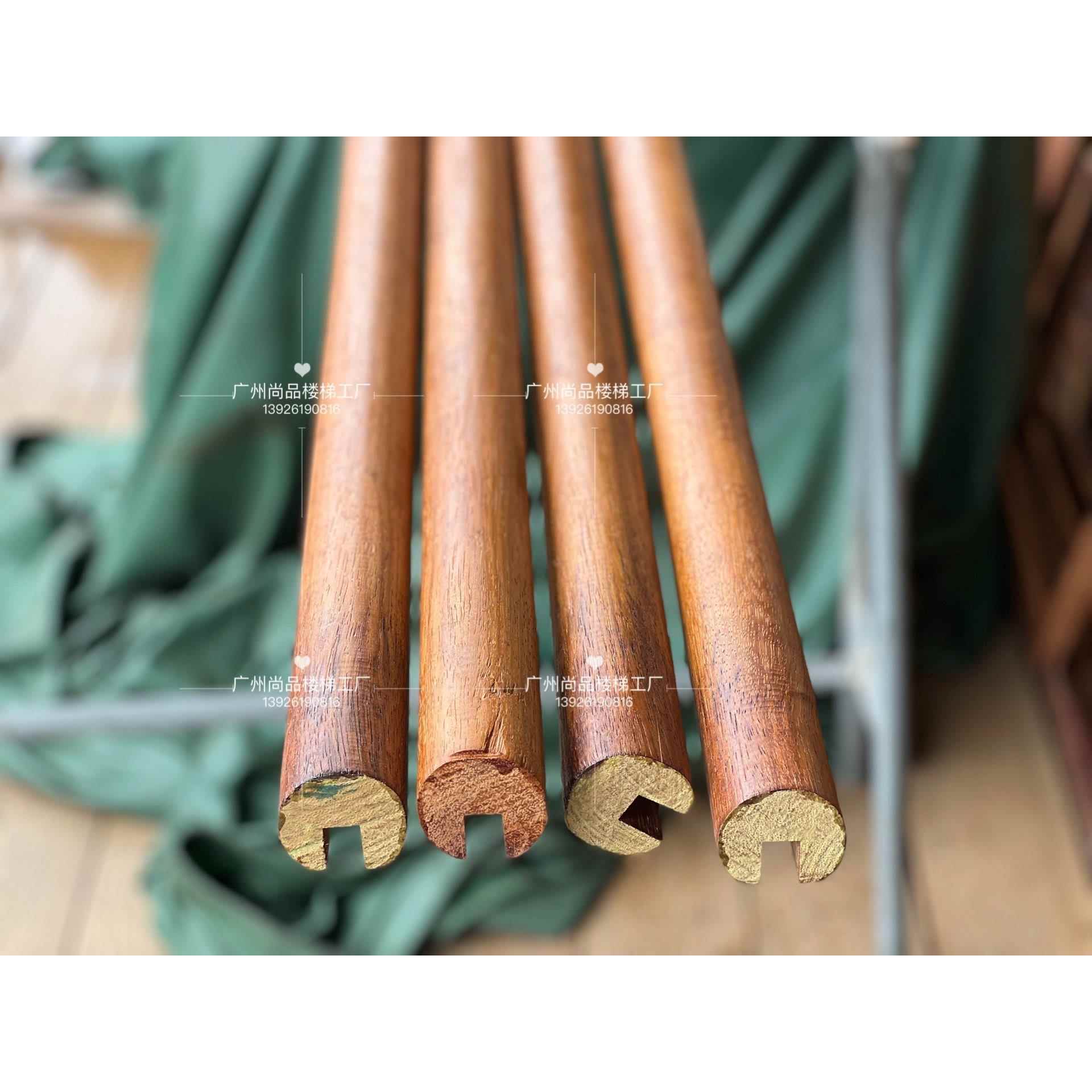 印尼菠萝格沙比利实木楼梯扶手靠墙圆形扶手玻璃卡槽护栏开槽定制