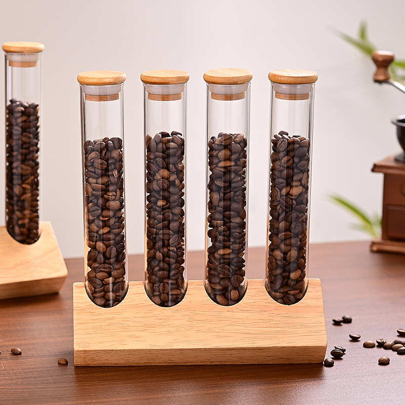 高硼硅玻璃试管实木展示陈列架样品茶叶咖啡豆厨房收纳分类储物罐