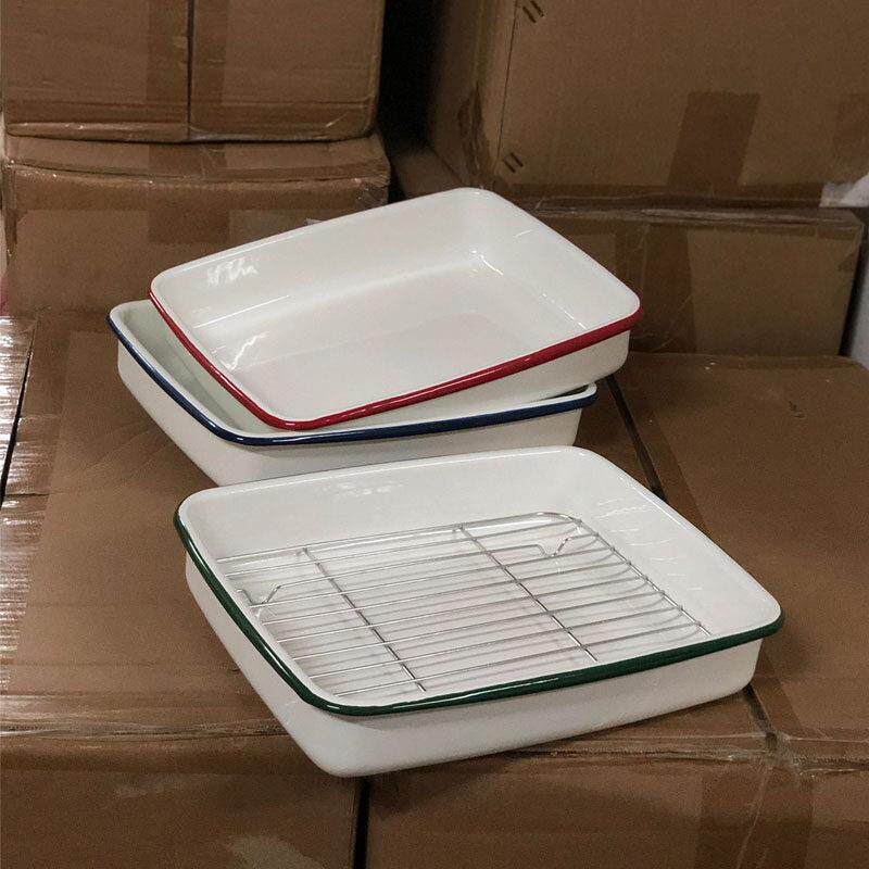 哈么搪瓷 二等品彩色边搪瓷保鲜盒备菜盘烤盘烤鱼盘托盘保鲜盒