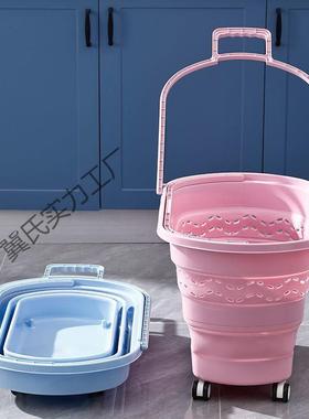 可折叠收纳篮加厚超号市购物带篮特大拉筐杆轮卖OLT场手提塑料小