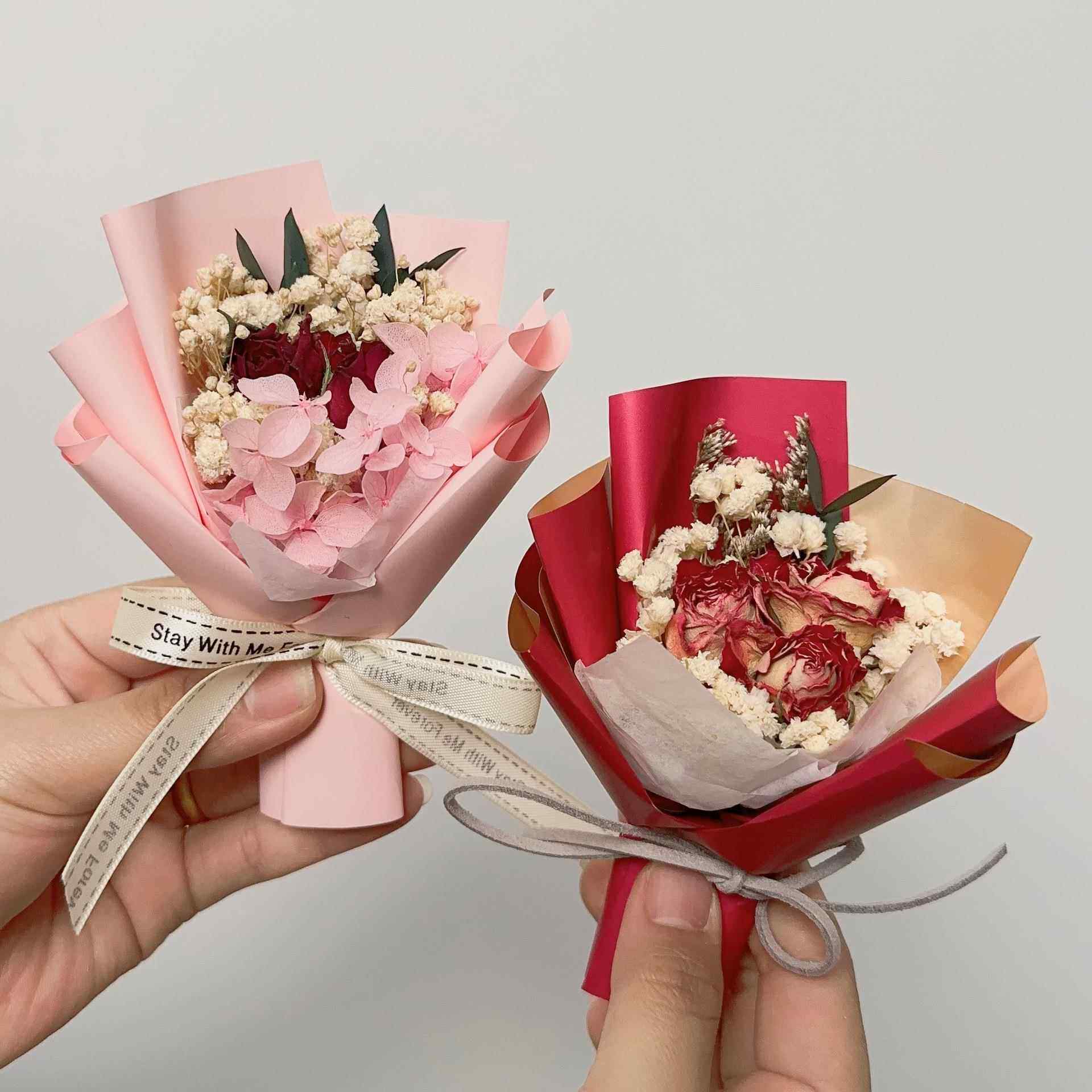 口袋花束花束花束礼物迷你小花束黄玫瑰花永生干花mini送女生日礼