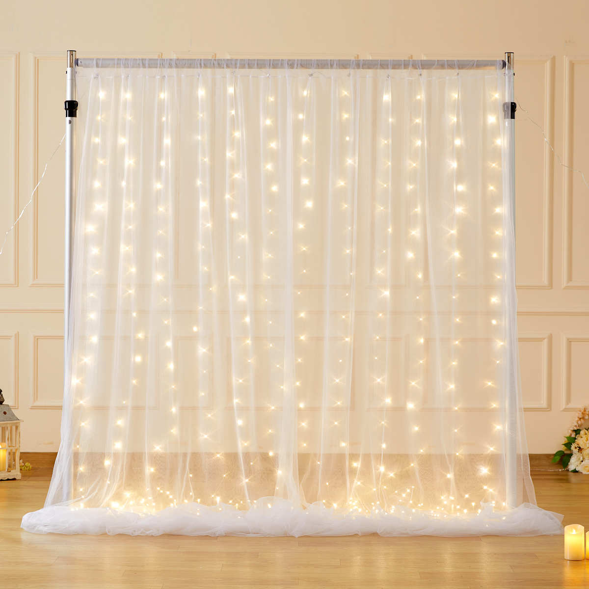 发光纱幔10*10ft锦纶网纱窗幔生日派对场景装饰LED灯背景纱帘