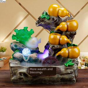 多福多财五福临门玉白菜假山流水喷泉乔迁开业送礼品招财葫芦摆件