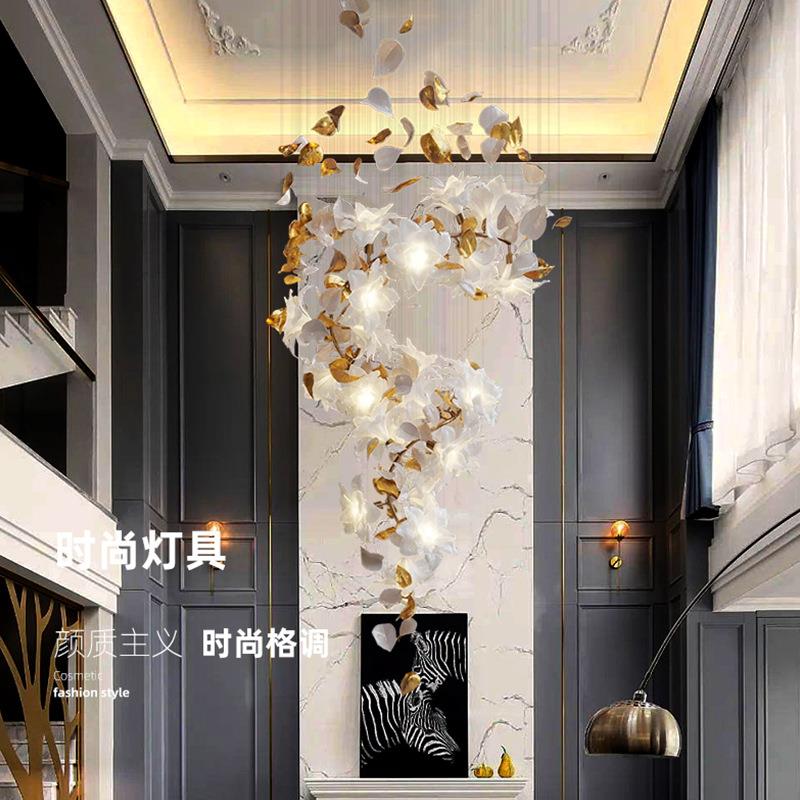 小绢花亚克力吊灯客厅餐厅别墅复式楼吊线灯酒店非标工程大厅灯饰