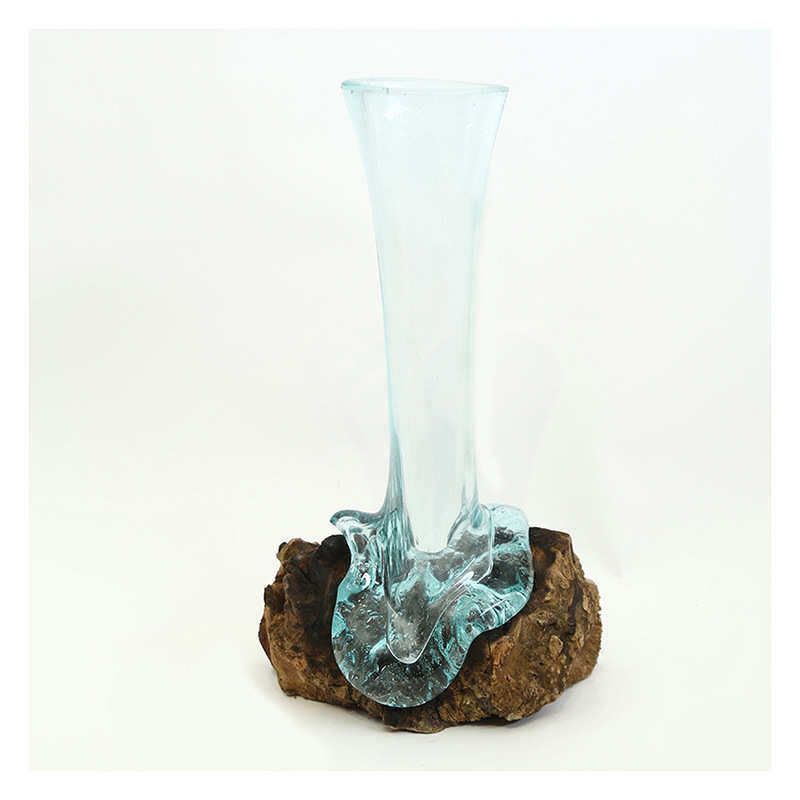 制摆件实木吹 水培摆植批发器皿饰创意家居玻璃瓶底座厂家天然绿