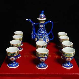 景德镇老厂货80年代手绘粉彩万寿无疆酒具中式陶瓷酒壶酒杯怀旧古