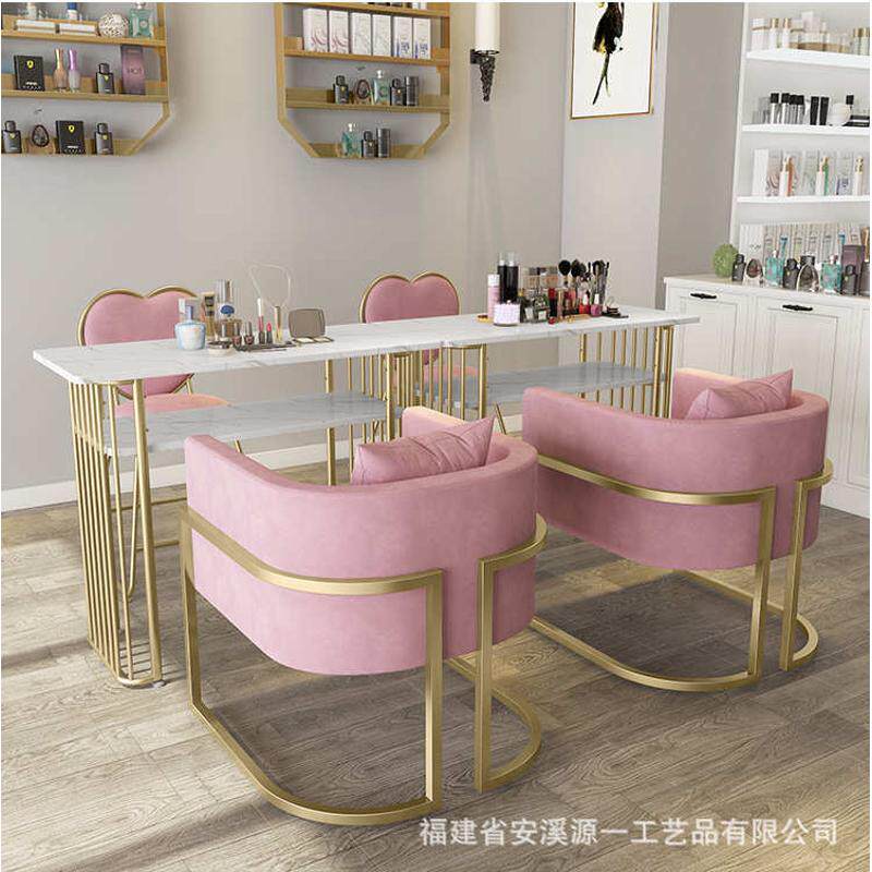 北欧大理石美甲桌椅套装简约双层金色铁艺ins网红美甲店修甲台