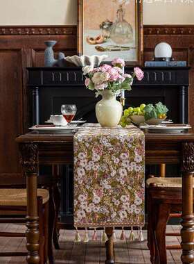 法式莫柜奈茶碎花复古F99M97SM桌旗式田园感轻奢流苏斗美柜电视几