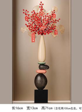 高档入门玄关造景迎客松石来运转客花瓶摆件厅新中细长式装饰工高