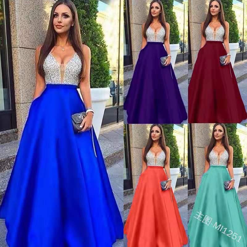 satsweety beads bodice open back line long evening dress