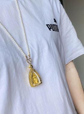 泰国佛护身符炼，高品质保色高光贝壳珠，14K黄金珍珠项炼，蝴蝶
