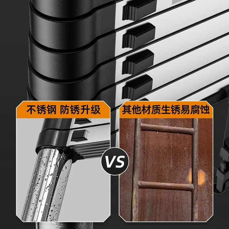 伸缩梯子升降工程梯便携家用多功能厚直梯可折叠竹节梯不锈钢楼梯