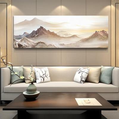 大芬村手绘油画客厅日照金山装饰国画高级感玄关海上日出山水挂画