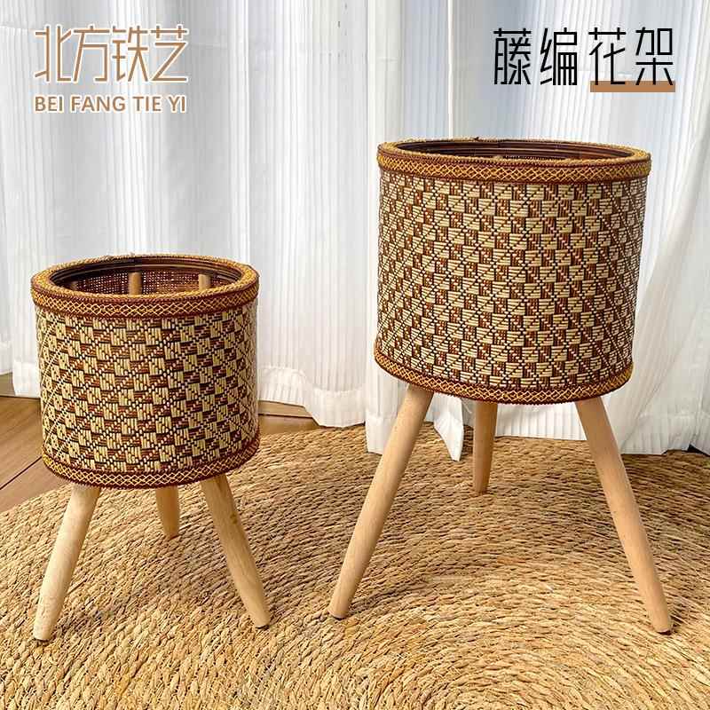 欧式架无品牌/藤编约客厅阳台竹藤花架室内花盆架地式简植物花落