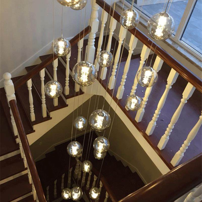 别墅楼梯吊灯复式楼挑高客厅灯现代简约餐厅loft旋转楼梯灯长吊灯