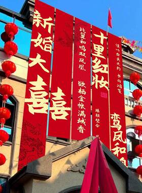 外婚庭院房布置农村院sda9SMJS子婚礼婚装饰大挂结布条幅室布幔拉