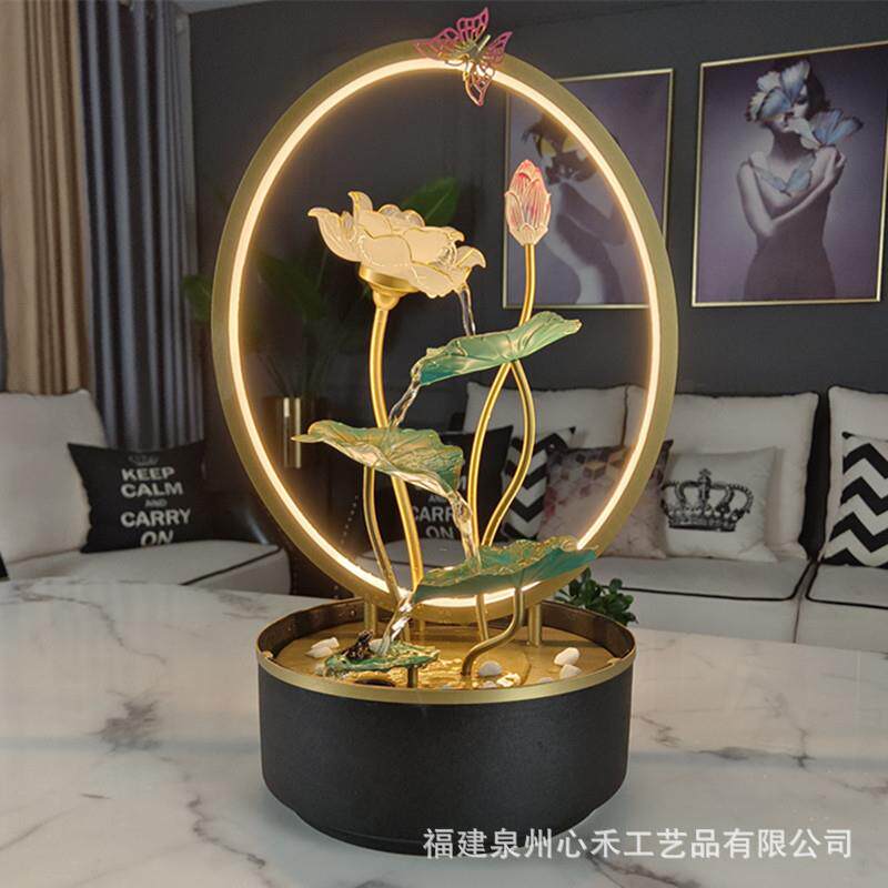 中式喷泉流水摆件客厅玄关招财办公茶室桌面水景转运球开业装饰品