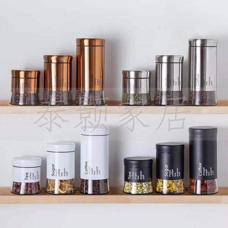 简约样板间玻璃储物罐厨房装饰品摆件橱柜展厅密封餐边柜组合搭配