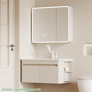 桦崟圆弧浴室 柜 组合蜂窝铝门侧边开放收纳格陶瓷一体洗手盆洗脸洗漱台摆件饰品床笠拉车