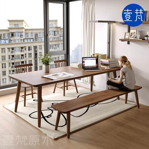 客厅全实木大书桌家用书房长条桌简约儿童学习桌原木办公桌工作台