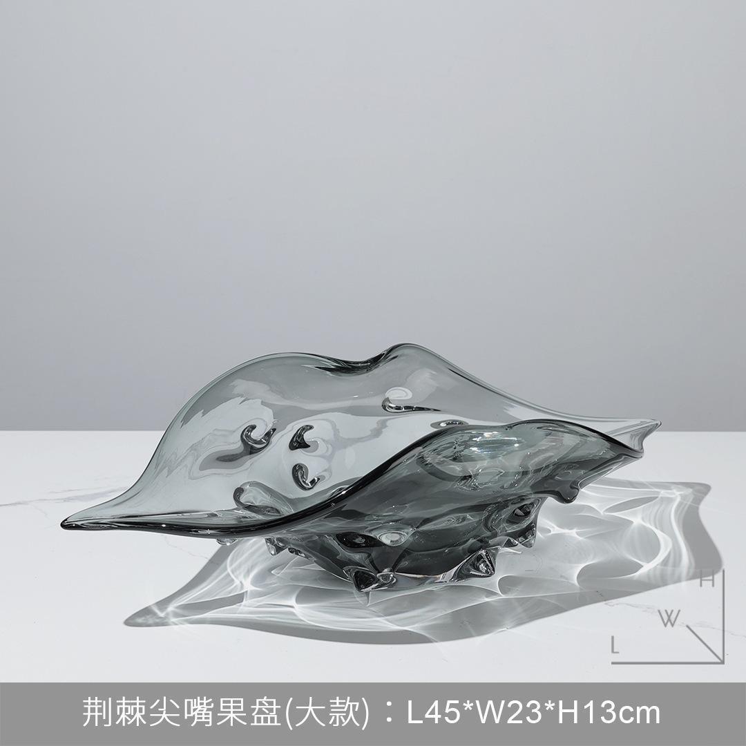 现代简约玻璃水果盘样板房酒柜摆件样板房间软装琉璃托盘摆设