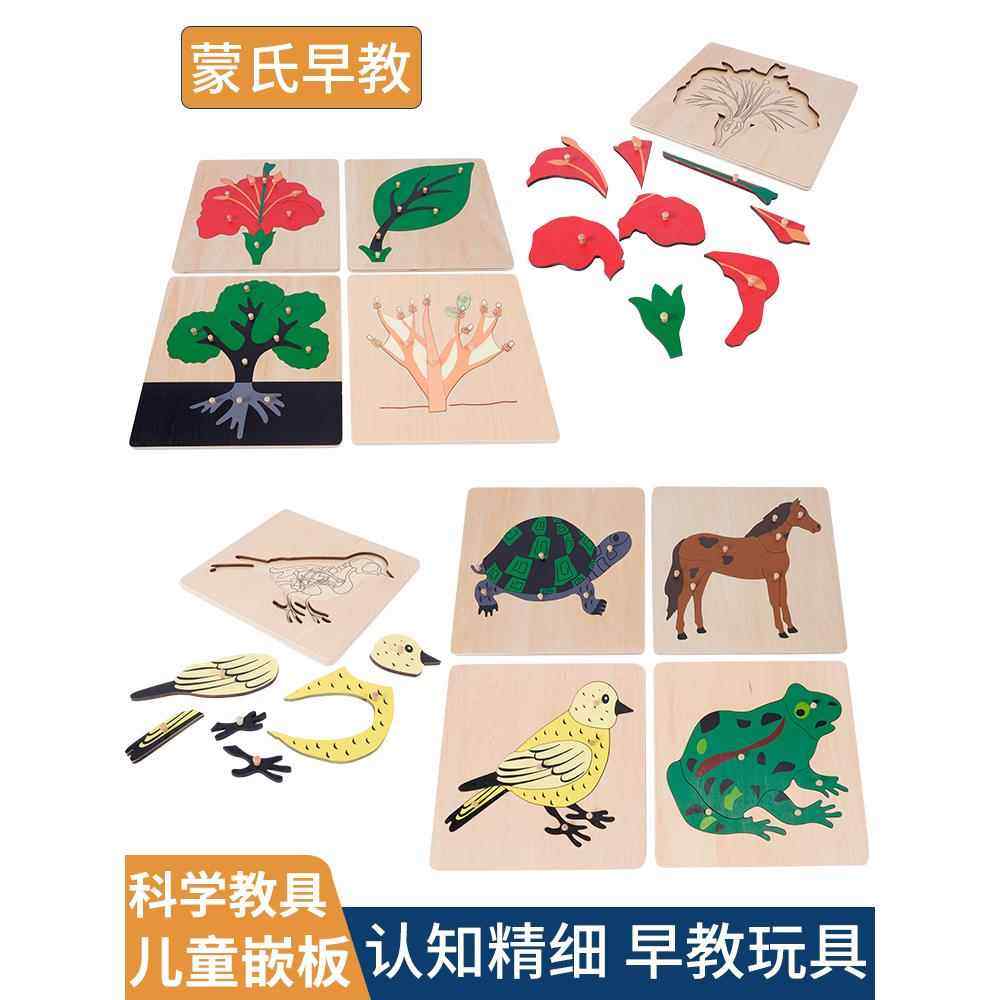 蒙台梭利教学辅助树面板儿童早期教育乌龟动物拼图科学叶花感官训