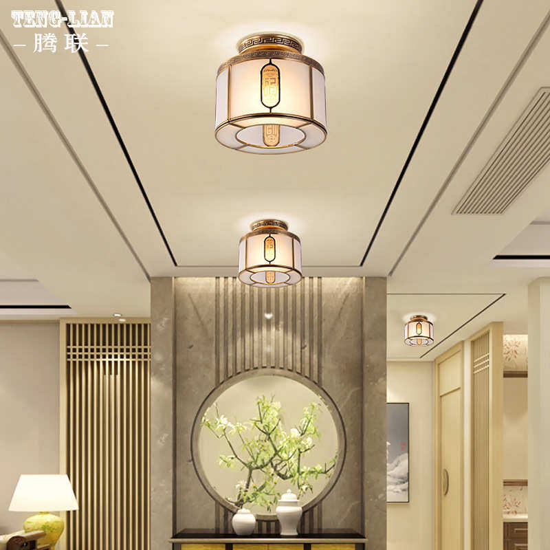 过道玄关中式全铜吸顶灯复式楼门口楼道楼梯阳台卧室书房吸顶灯具,家装灯饰光源,智能吸顶灯,淘宝优惠券,粉丝福利购,淘宝优惠卷