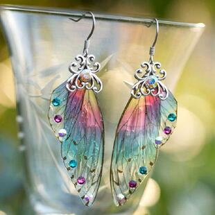Rhinestone Fantasy Color Earrings Trendy Wings Neon Cicada