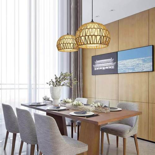 786宿客栈创意藤编灯具艺术餐吊厅饭店中式民厅编织个餐性藤艺灯