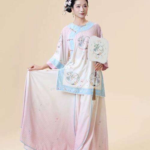 新款古典舞服中国风舞蹈服新中式舞蹈练功服飘逸宽松粉色套装