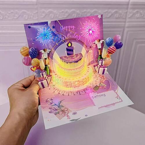 礼生H7450582日音乐气球花吹烛3D蛋糕立体贺卡高级感福祝卡蜡片in