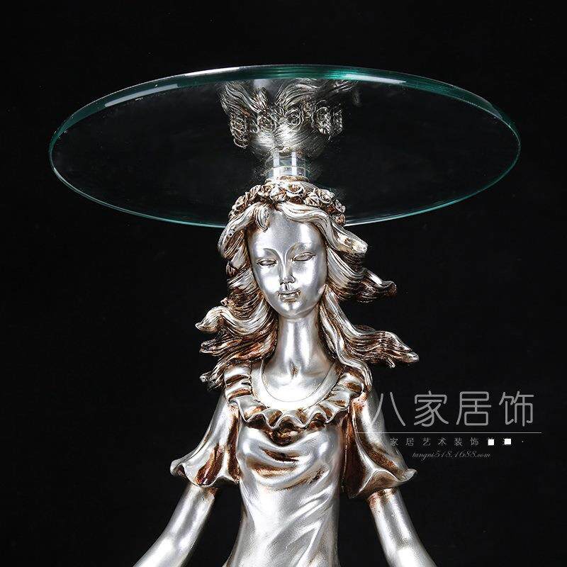 外贸跨境雕塑 欧式复古美女玻璃茶几树脂摆件工艺品 沙发边几热卖