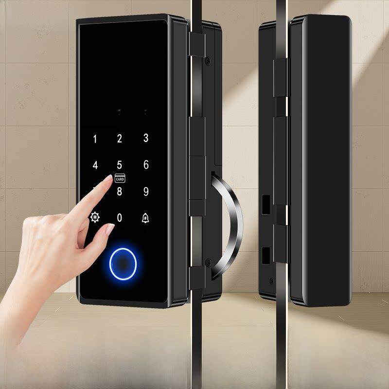 办公室玻璃门密码锁单开双开单门双门带有框公司商铺指纹智能门锁