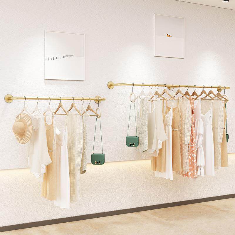 北欧服装店展示架上墙壁挂侧挂女装童装店货架金色挂衣架壁挂式