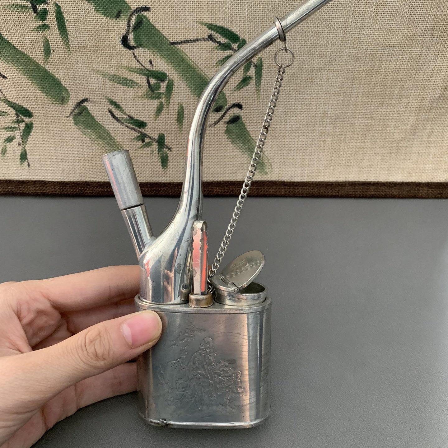 复古老式水烟袋水烟壶纯铜水烟袋锅银白铜色水烟斗烟筒烟嘴