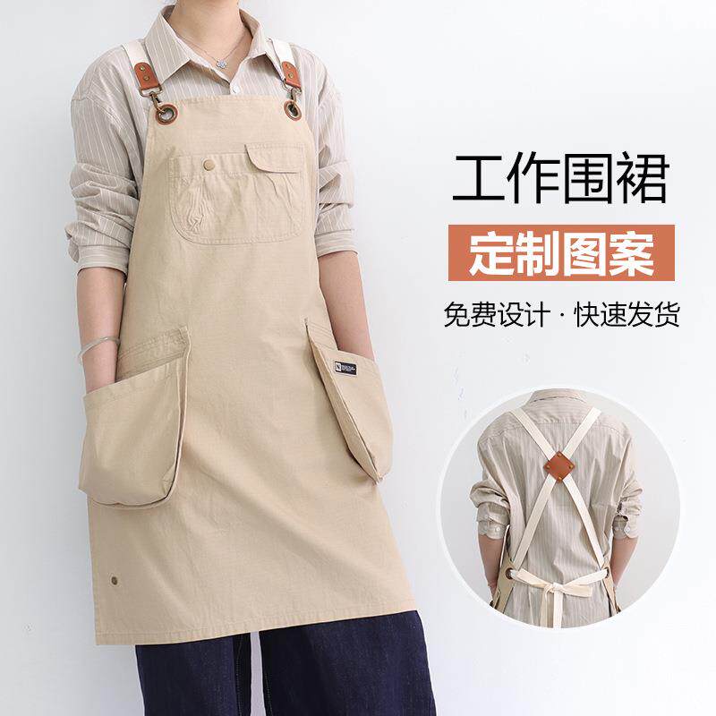 跨境印字围裙厨师餐饮厨房帆布奶茶店亚马逊咖啡厅服务员工作围裙