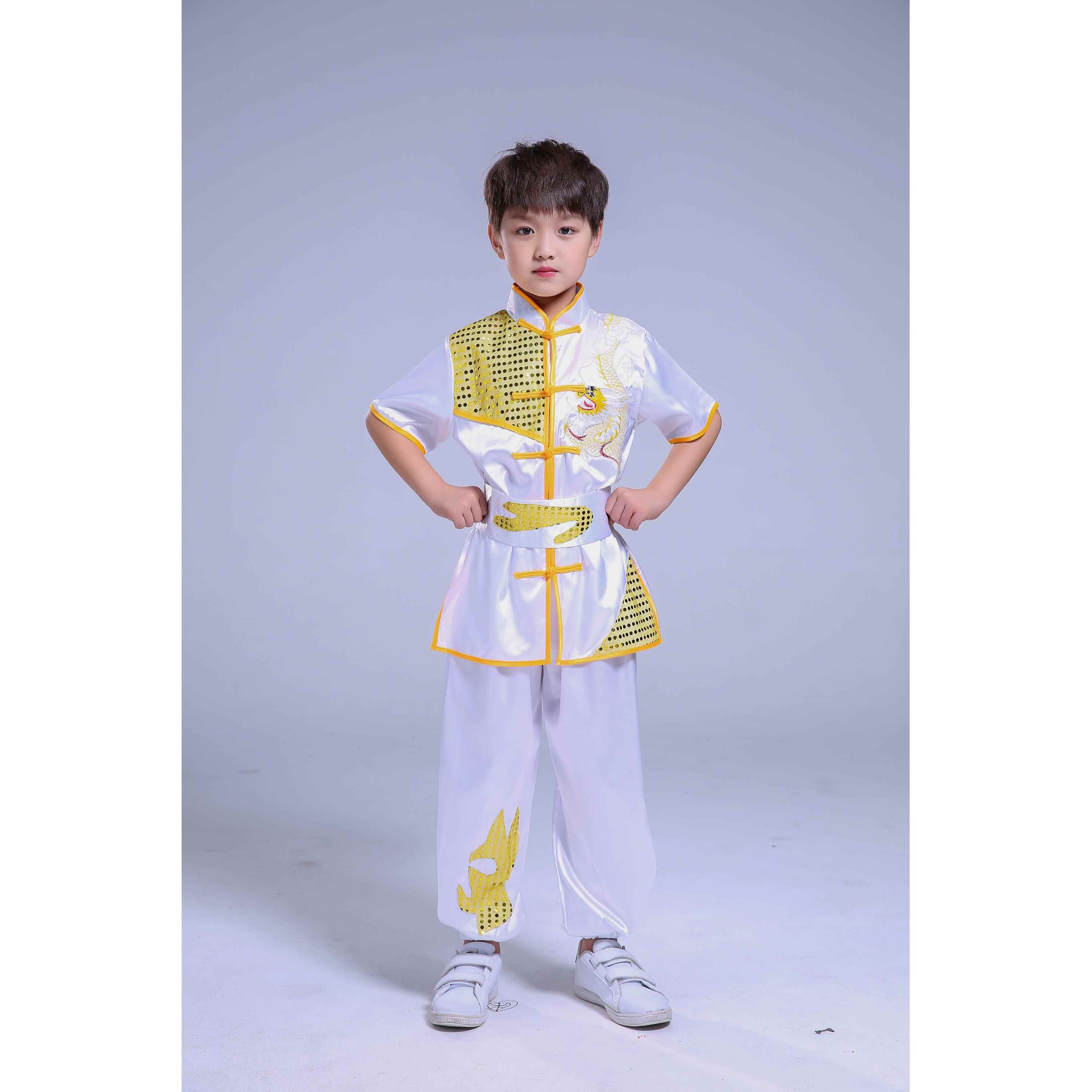 高档术儿童武演出服装中国功夫长短服袖太极练功男女童服刺绣表演