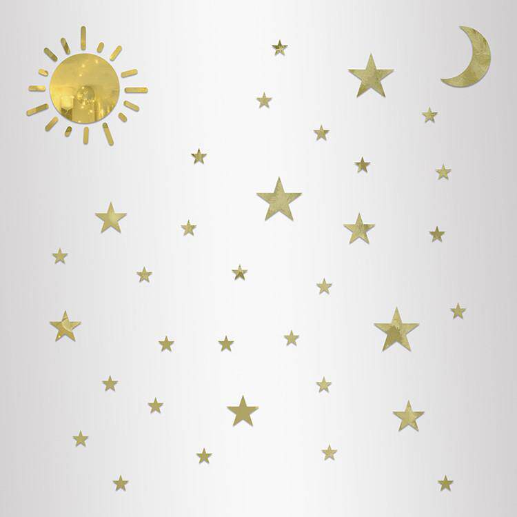 太阳五角星星月亮镜面亚克力3D立体墙贴纸遮丑美化装饰贴画可定制