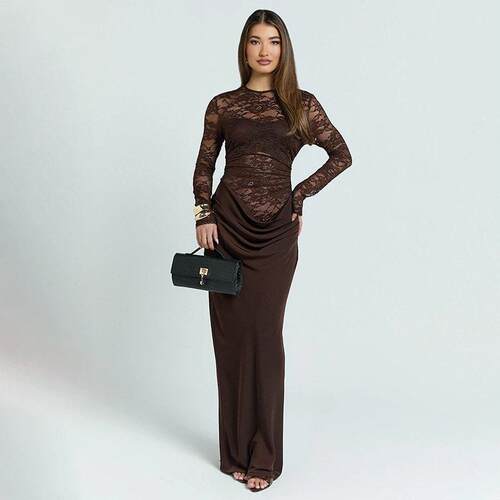 Elegant Long Sleeve Lace Dress Women's Stylish Evening Gown