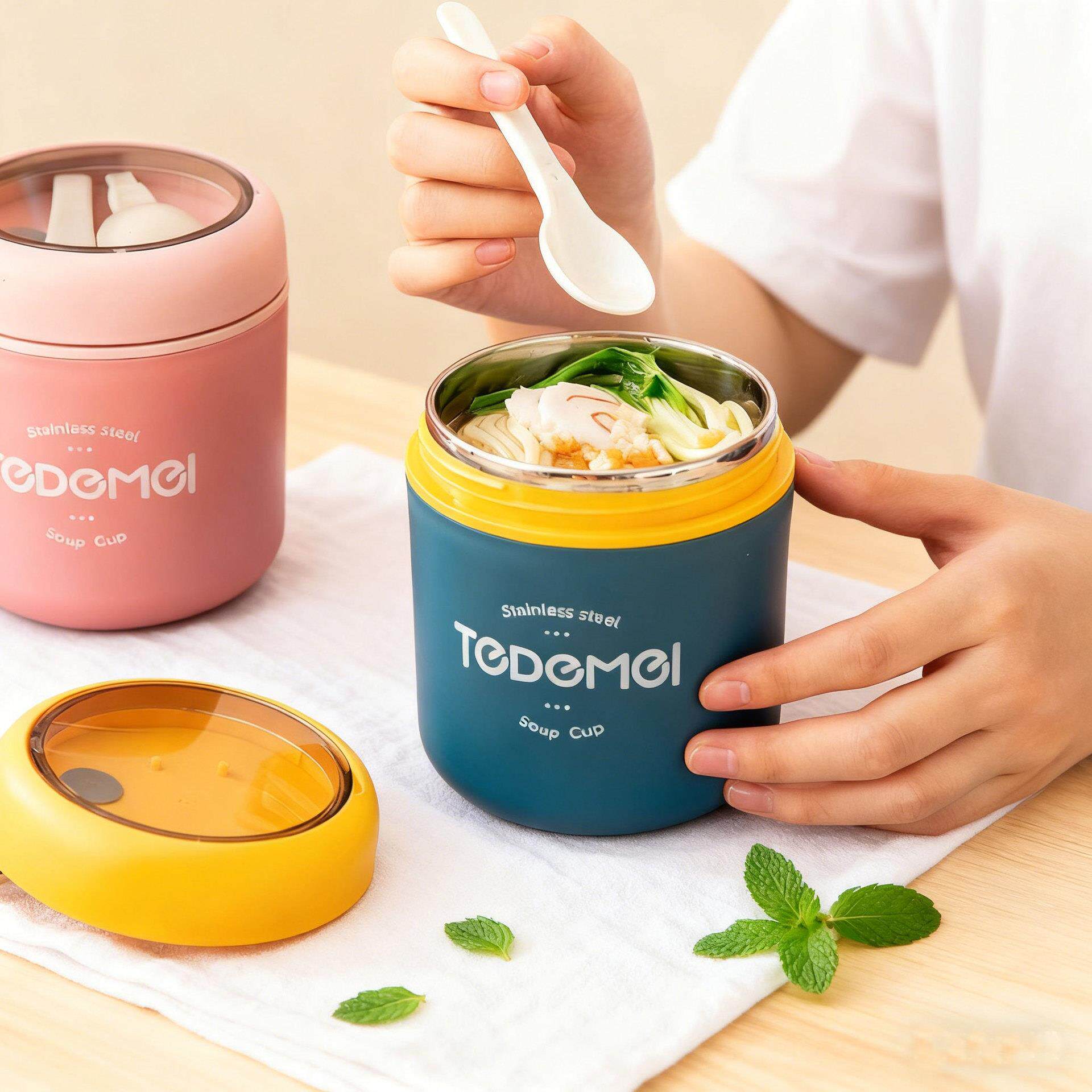 早餐杯带盖勺不锈钢汤杯保温便携密封燕麦杯酸牛奶女粥杯子大容量