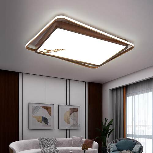 新款直销新中式胡桃木色长方形客厅led吸顶灯实木超薄简约卧室书