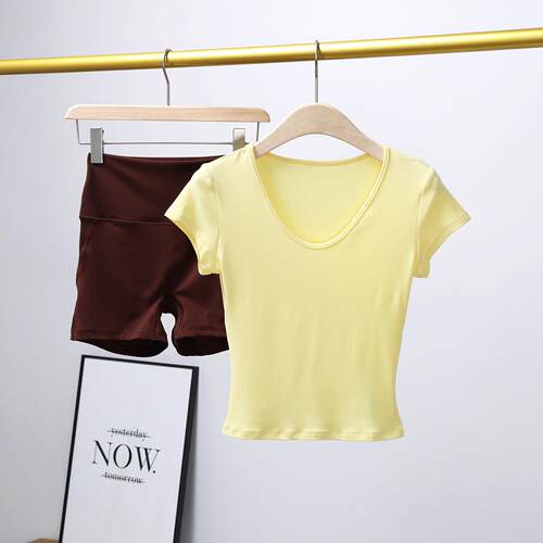 Shoulder T-shirt women's suit collar slimming sports short