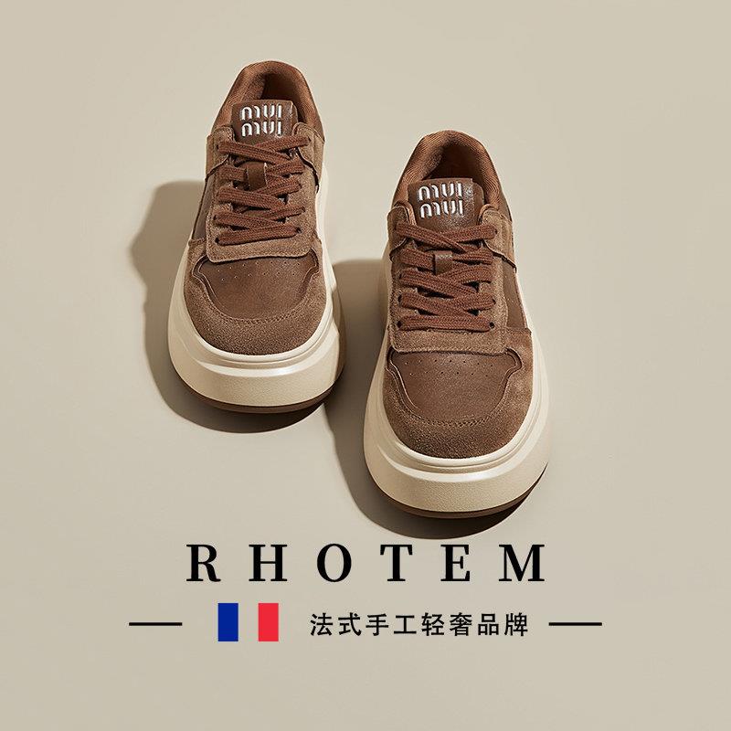 RHOTEM轻奢厚底2026秋季新款复古百搭松糕鞋子真皮休闲运动女板鞋