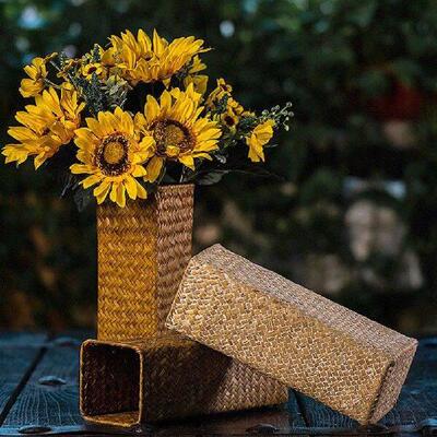 2 Pcs Vintage Vase Hand-woven Flower Holder for Tulips