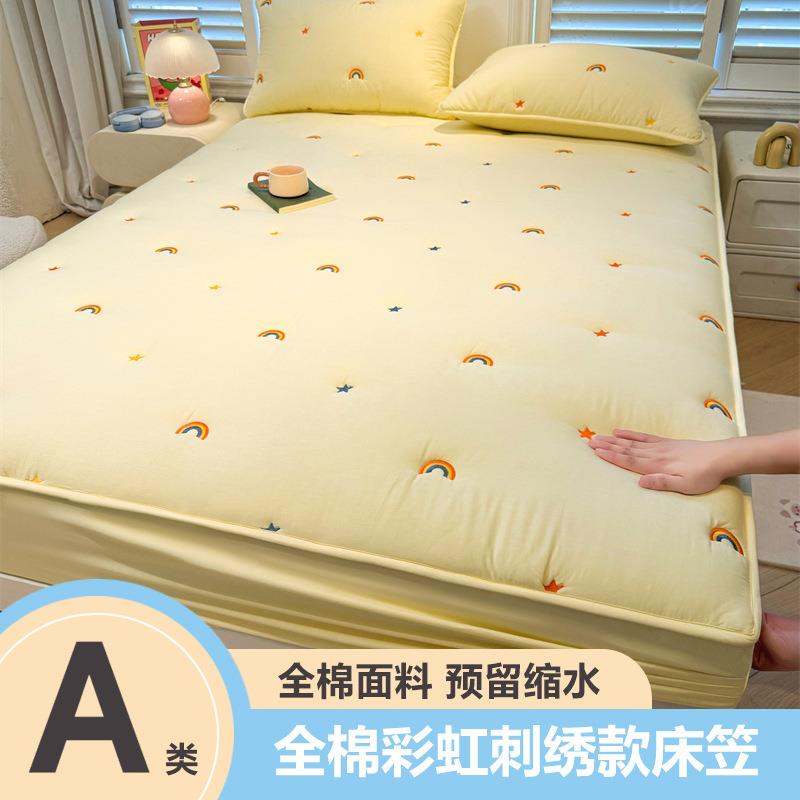 2025新款A类全棉夹棉刺绣床笠轻奢纯棉席梦思床垫保护罩实体