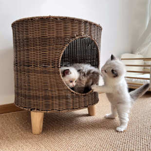 宠物用品猫笼宠物窝三脚透气四季 猫窝保暖半封闭藤编狗窝冬季 通用