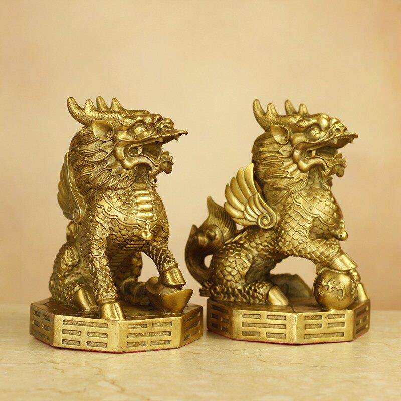 久鉴 铜麒麟摆件一对 八卦财富护宝麒麟 居家办公装饰金属工艺礼